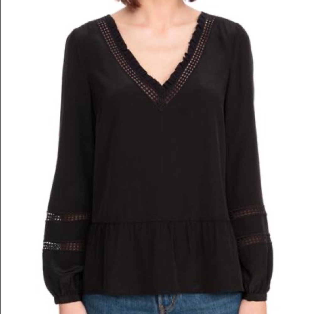 Sezane Black Silk Blouse with Trim Details